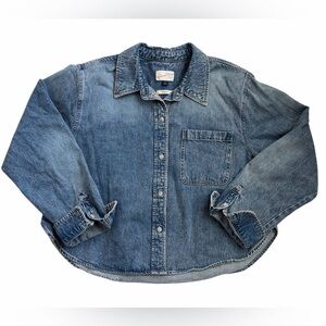 Blue Denim Button-Up Shirt cropped